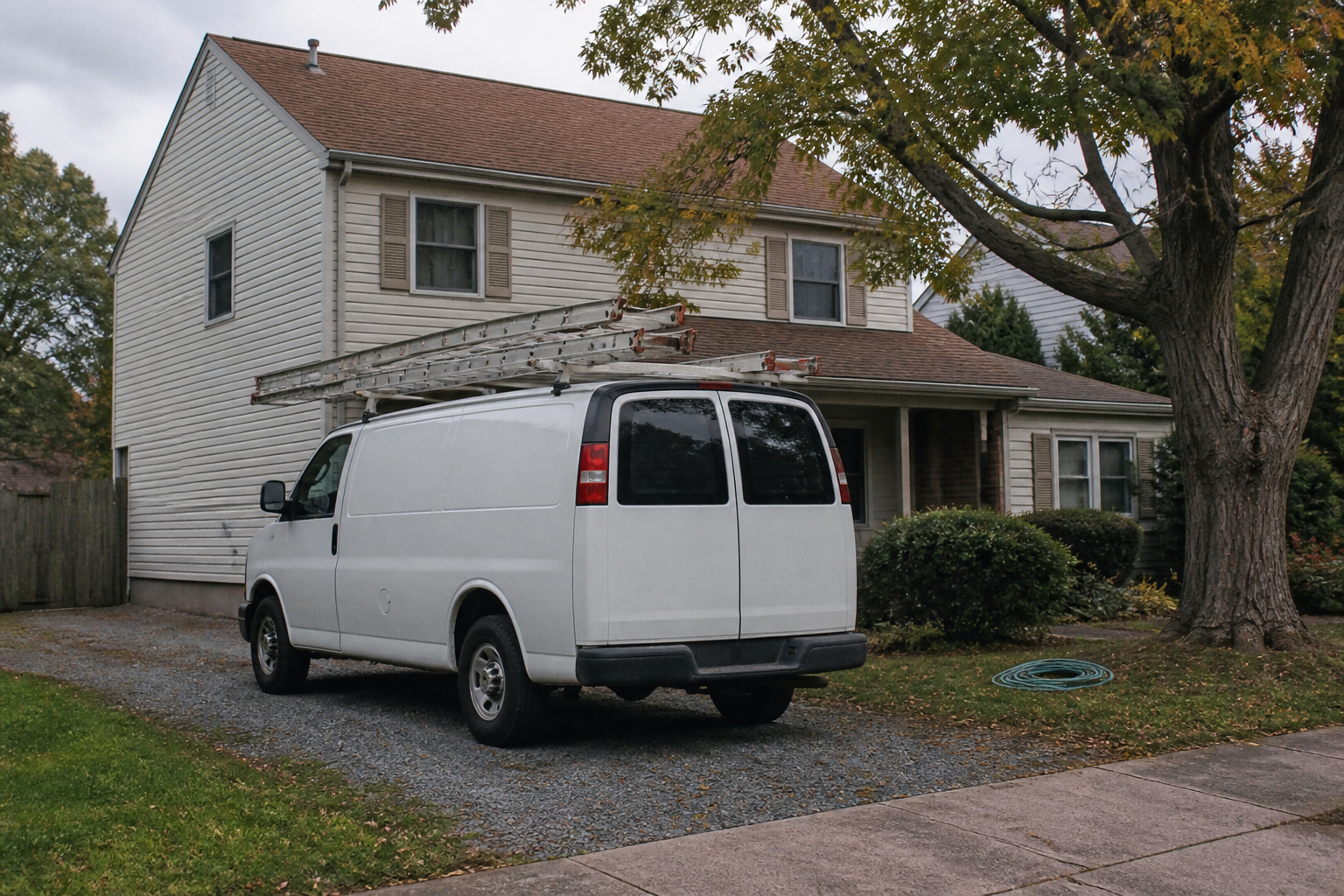 Work van parked in a suburban driveway